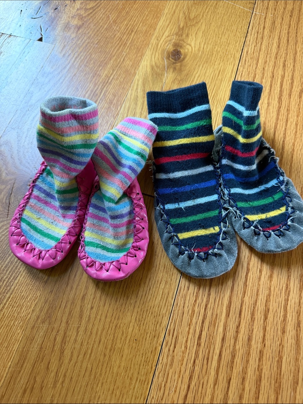 Bundle Hanna Andersson Striped Sock Slipper Pair in Pink and Navy